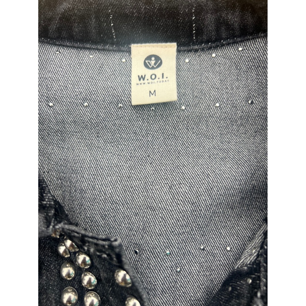 W.O.I. Today Black Studded Denim Jacket Girl Gang Cropped Punk Rock Trucker Med - Picture 2 of 8